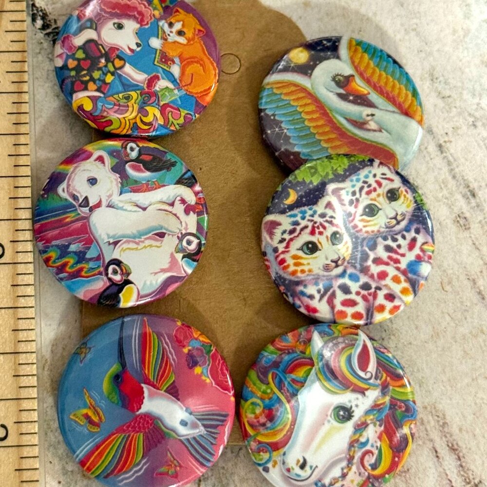 Set of Lisa Frank Characters Animal Pins Buttons Horse Swan Hummingbird Retro